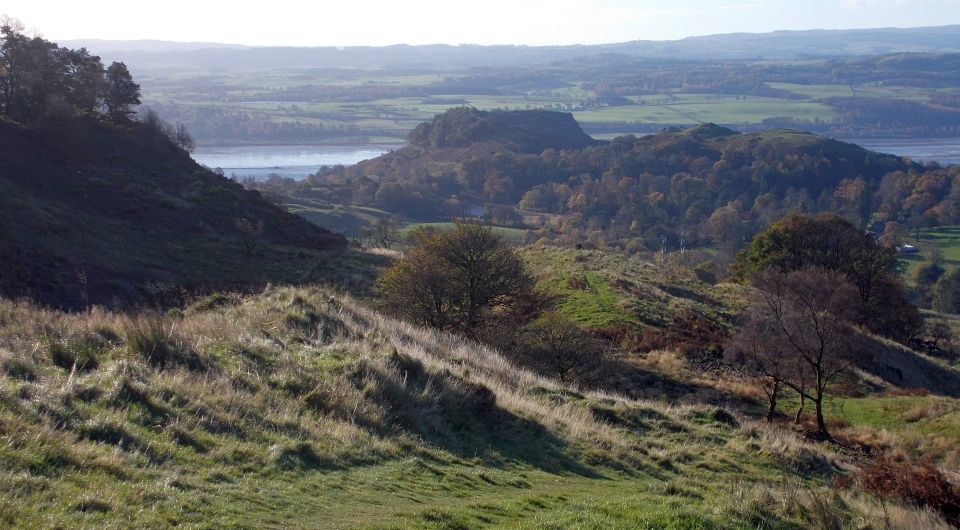 Dumbuck Crags and Dunbowie Dun from Overtoun estate
