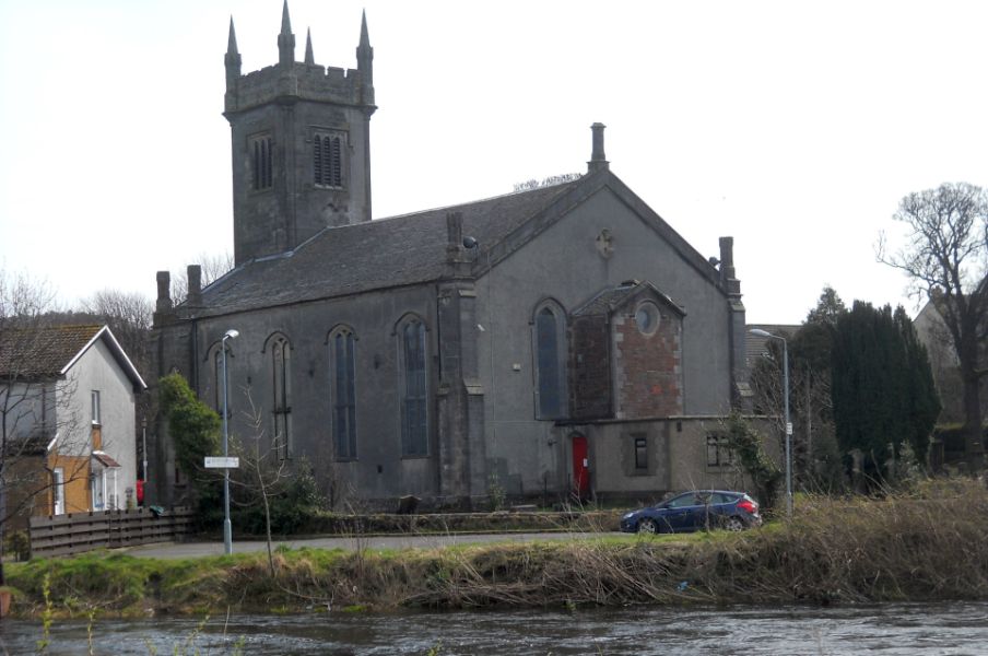 Bonhill Parish Church across River Leven from Alexandria