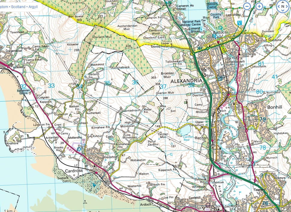 Map of Dumbarton, Alexandria and Balloch area