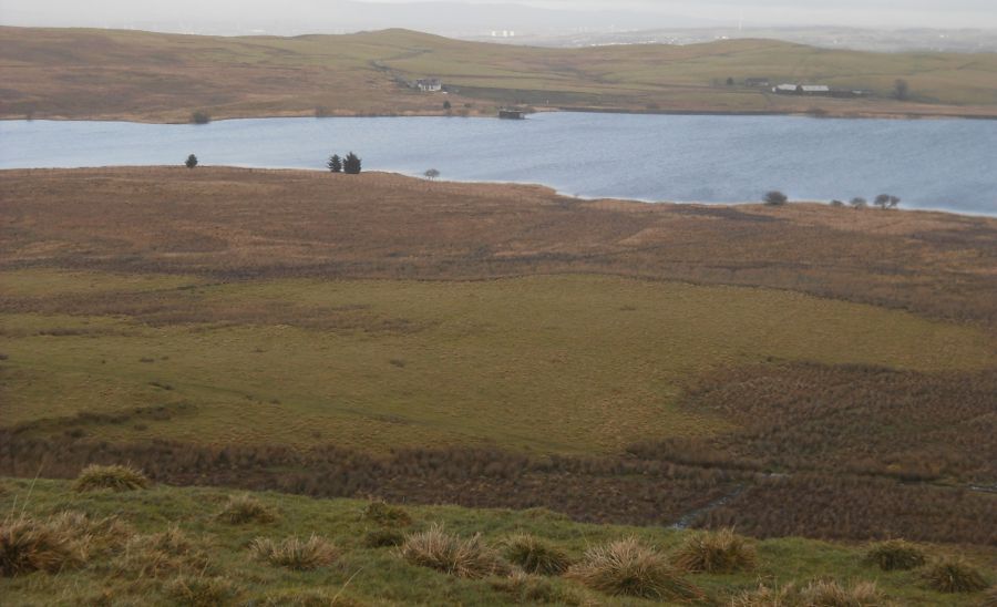 Dunwan Reservoir from Dunwan Hill in Whitelee Windfarm